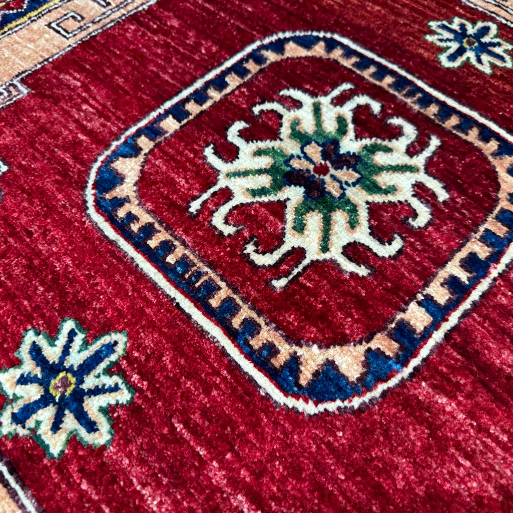 El Dokuma Afgan Kabile Kırmızı Yün Halı (120x200 cm) - Görsel 5