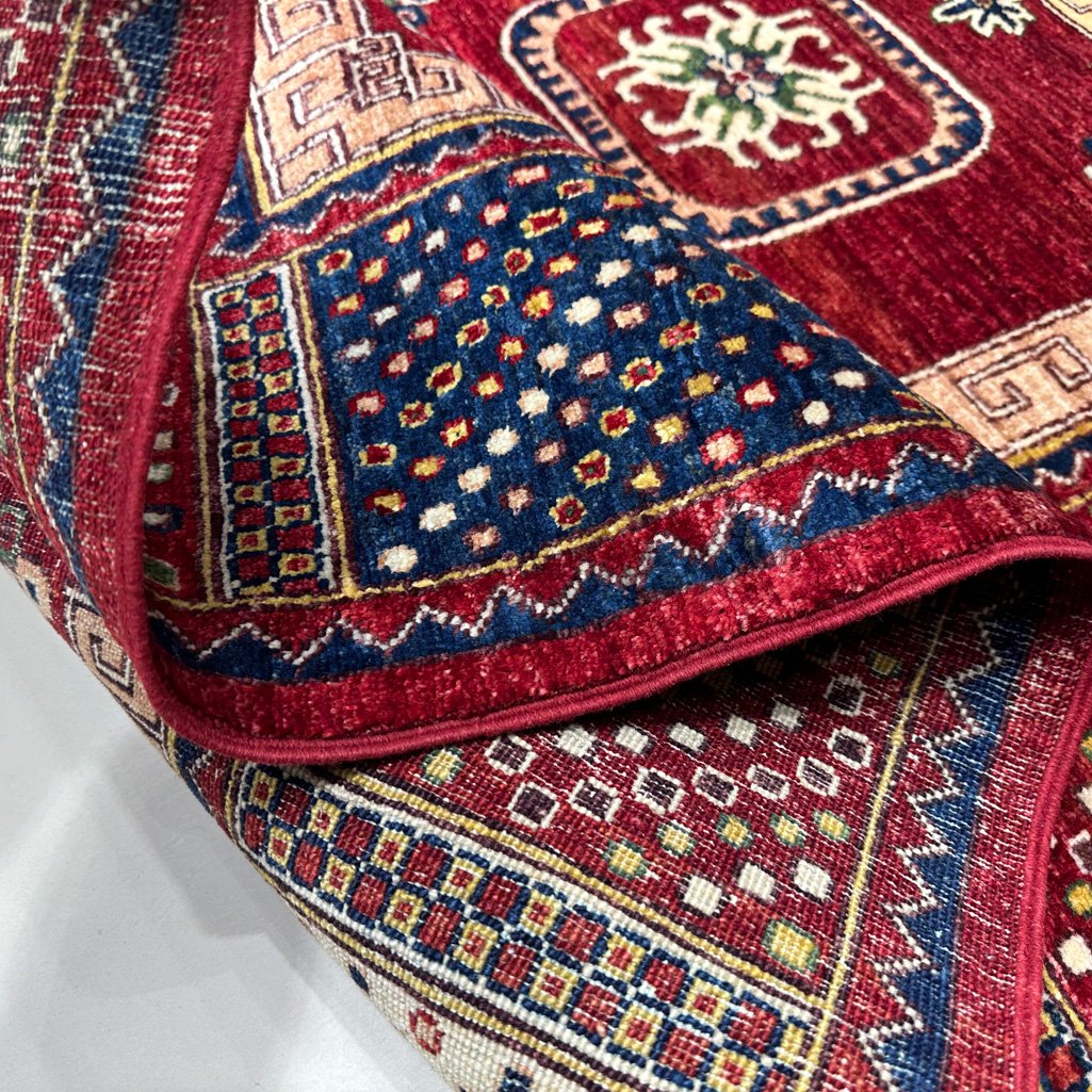 El Dokuma Afgan Kabile Kırmızı Yün Halı (120x200 cm) - Görsel 2