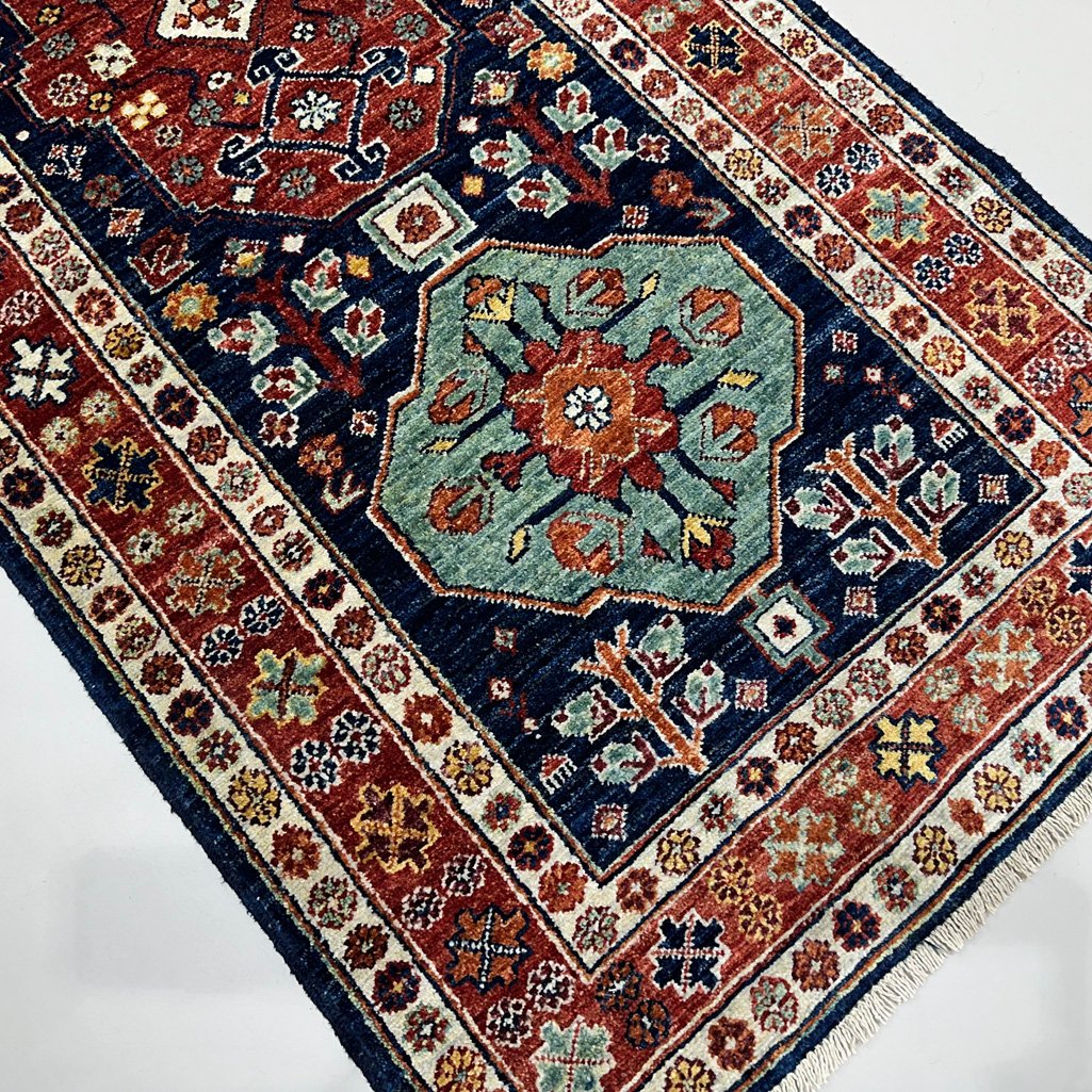 El Dokuma Lacivert Afgan Kabile Yün Yolluk Halı (85x300 cm) - Görsel 6