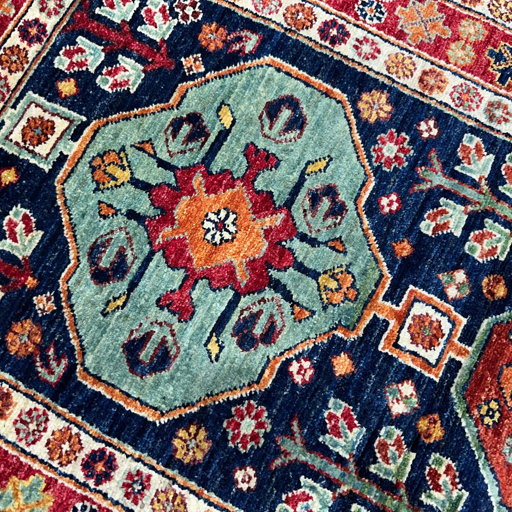El Dokuma Lacivert Afgan Kabile Yün Yolluk Halı (85x300 cm) - Görsel 2