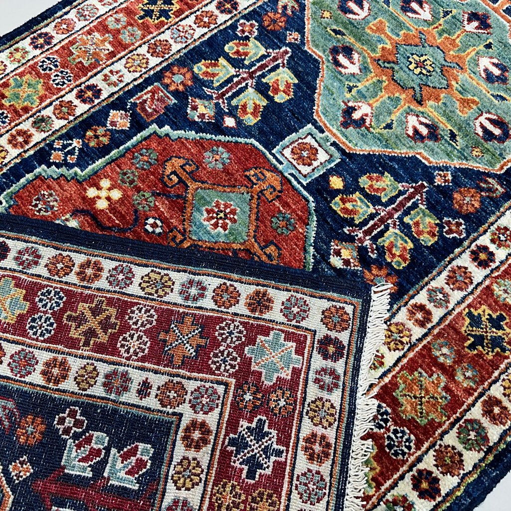 El Dokuma Lacivert Afgan Kabile Yün Yolluk Halı (85x300 cm) - Görsel 7