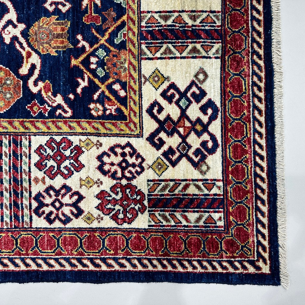 El Dokuma Lacivert Afgan Kabile Yün Halı (150x210 cm) - Görsel 7