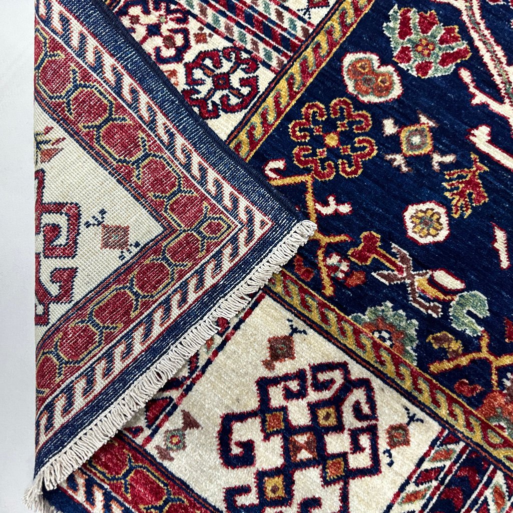 El Dokuma Lacivert Afgan Kabile Yün Halı (150x210 cm) - Görsel 5
