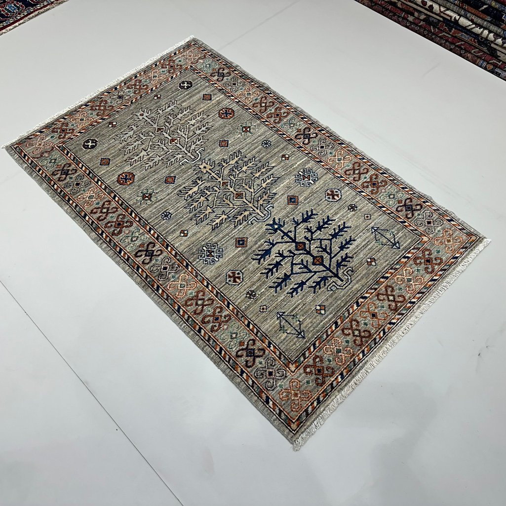 El Dokuma Natural Gri Afgan Kabile Yün Halı (95x150 cm) - Görsel 4