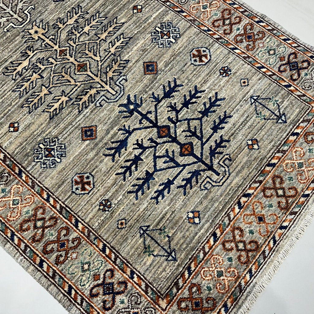 El Dokuma Natural Gri Afgan Kabile Yün Halı (95x150 cm) - Görsel 3