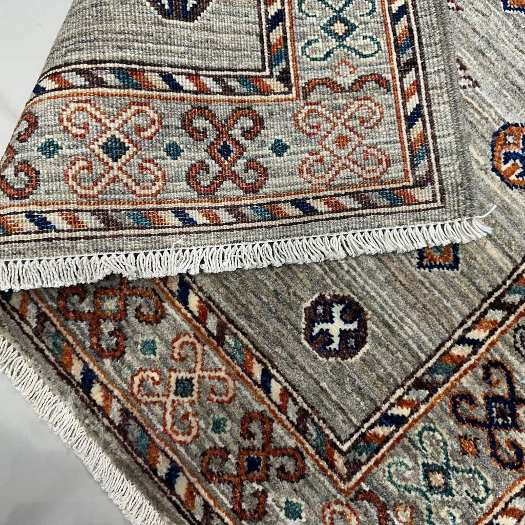 El Dokuma Natural Gri Afgan Kabile Yün Halı (95x150 cm) - Görsel 5