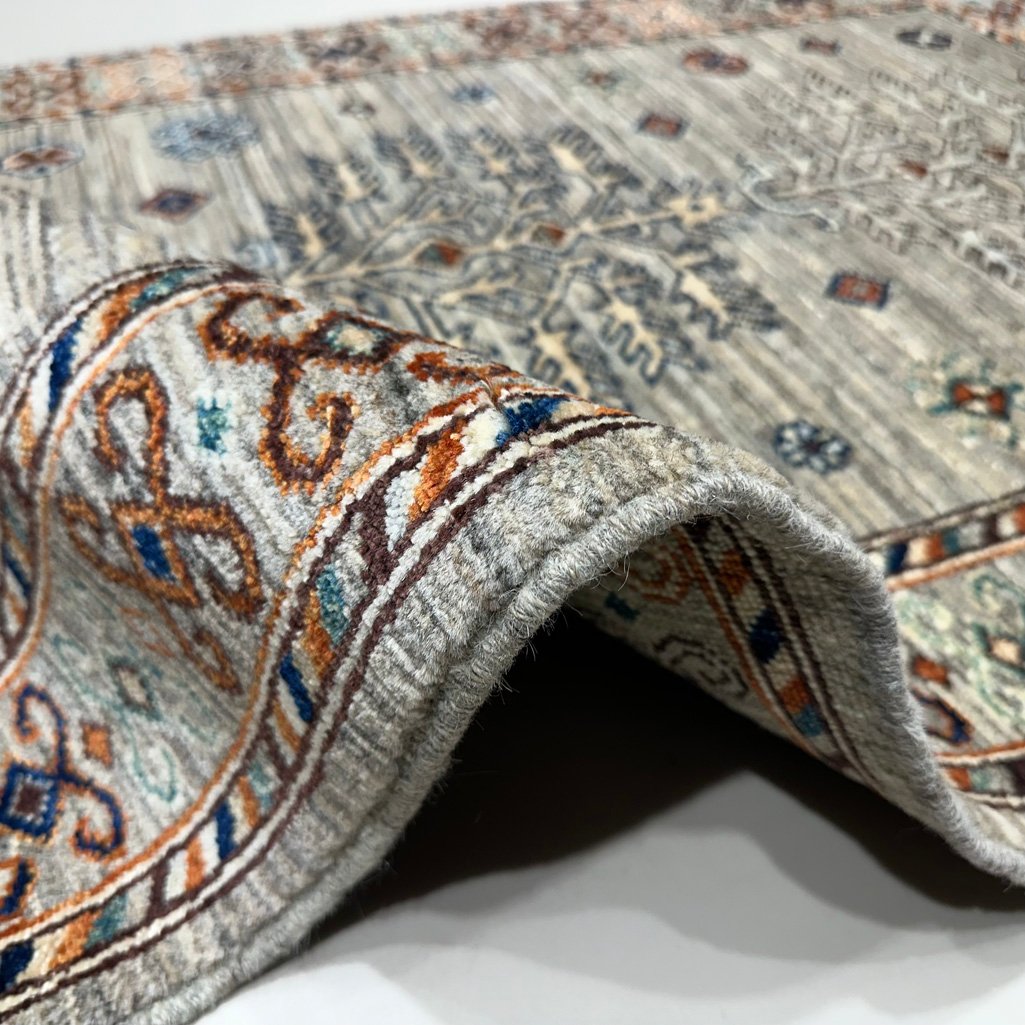 El Dokuma Natural Gri Afgan Kabile Yün Halı (95x150 cm) - Görsel 2