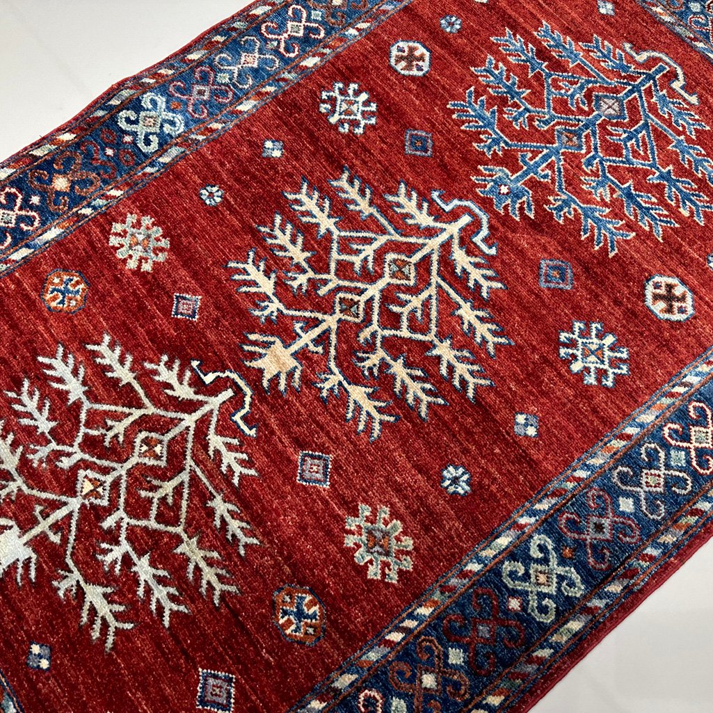 El Dokuma Kırmızı Afgan Kabile Yün Halı (100x150 cm) - Görsel 3