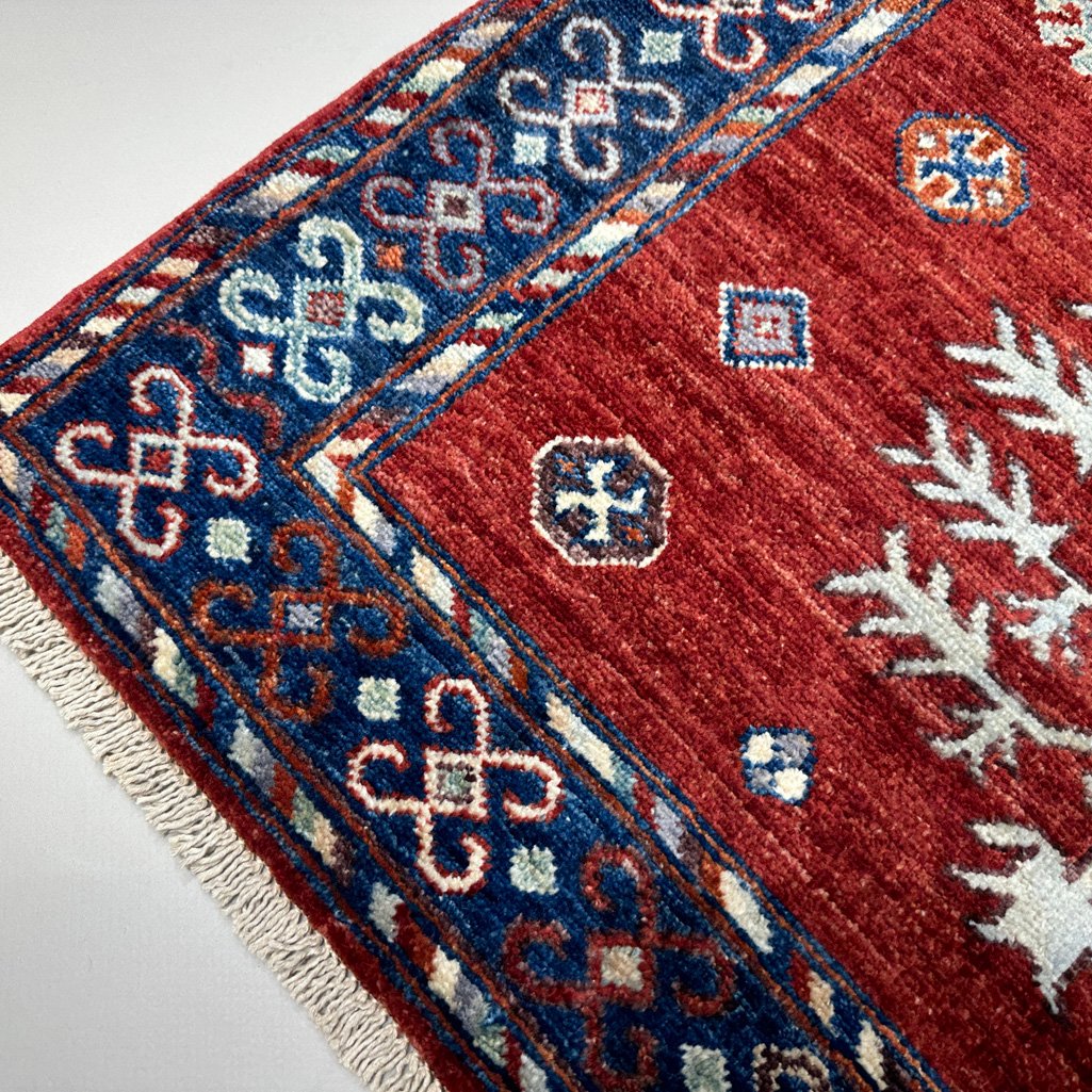 El Dokuma Kırmızı Afgan Kabile Yün Halı (100x150 cm) - Görsel 6