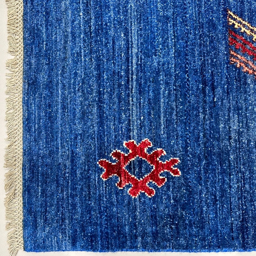 El Dokuma Mavi Modern Yün Yolluk Halı (85x390 cm) - Görsel 4