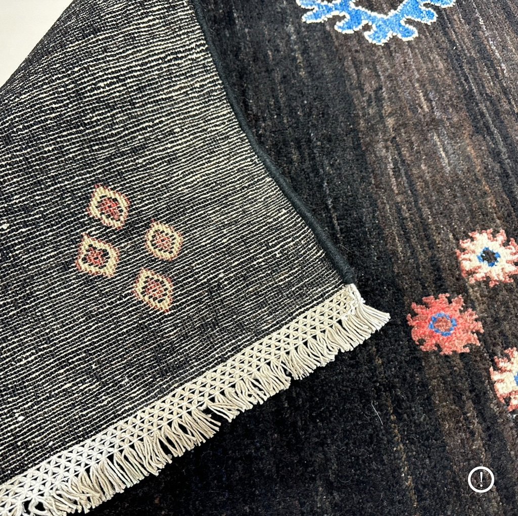 El Dokuma Siyah Modern Yün Halı (60x90 cm) - Görsel 2