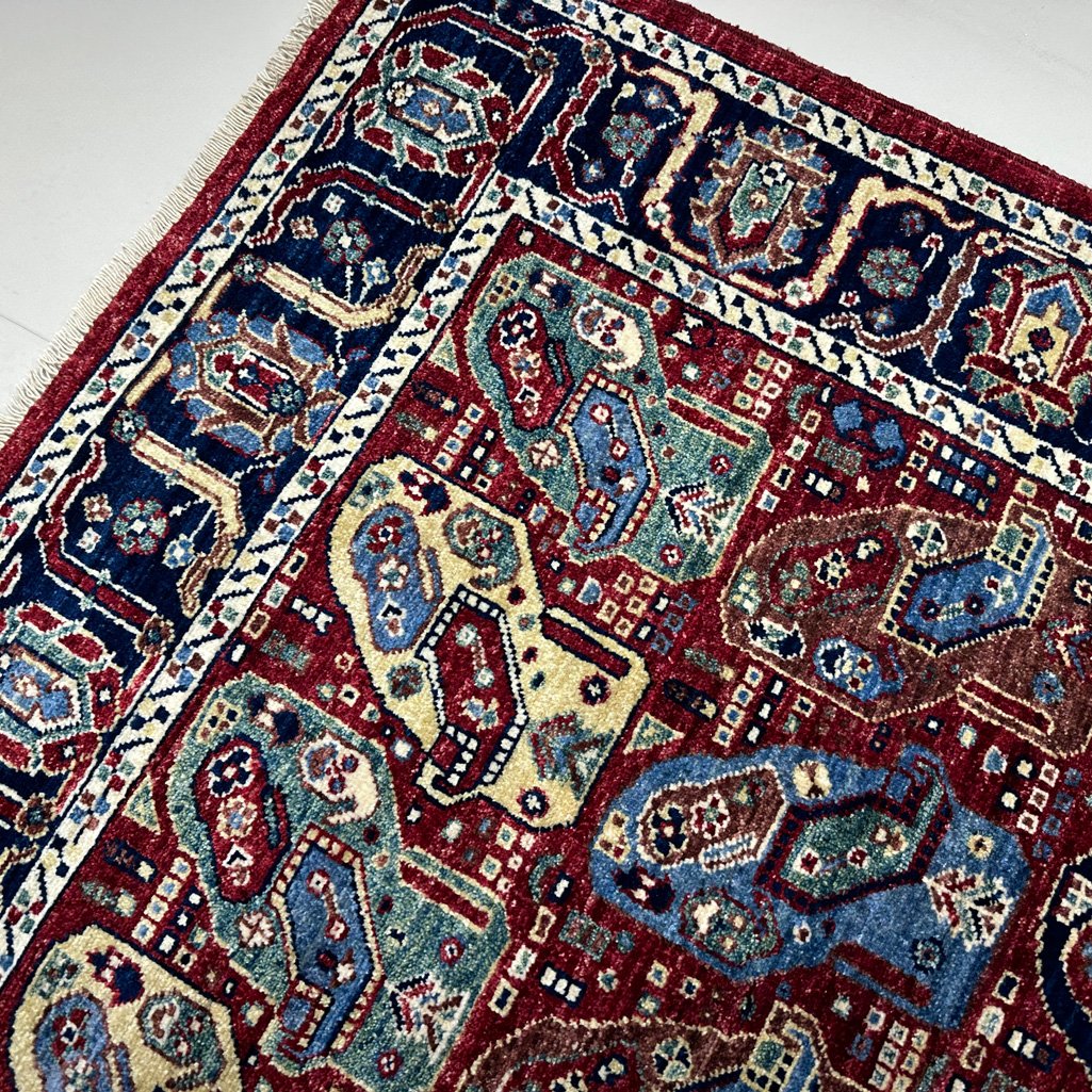 El Dokuma Bordo Afgan Kabile Yün Halı (160x250 cm) - Görsel 7