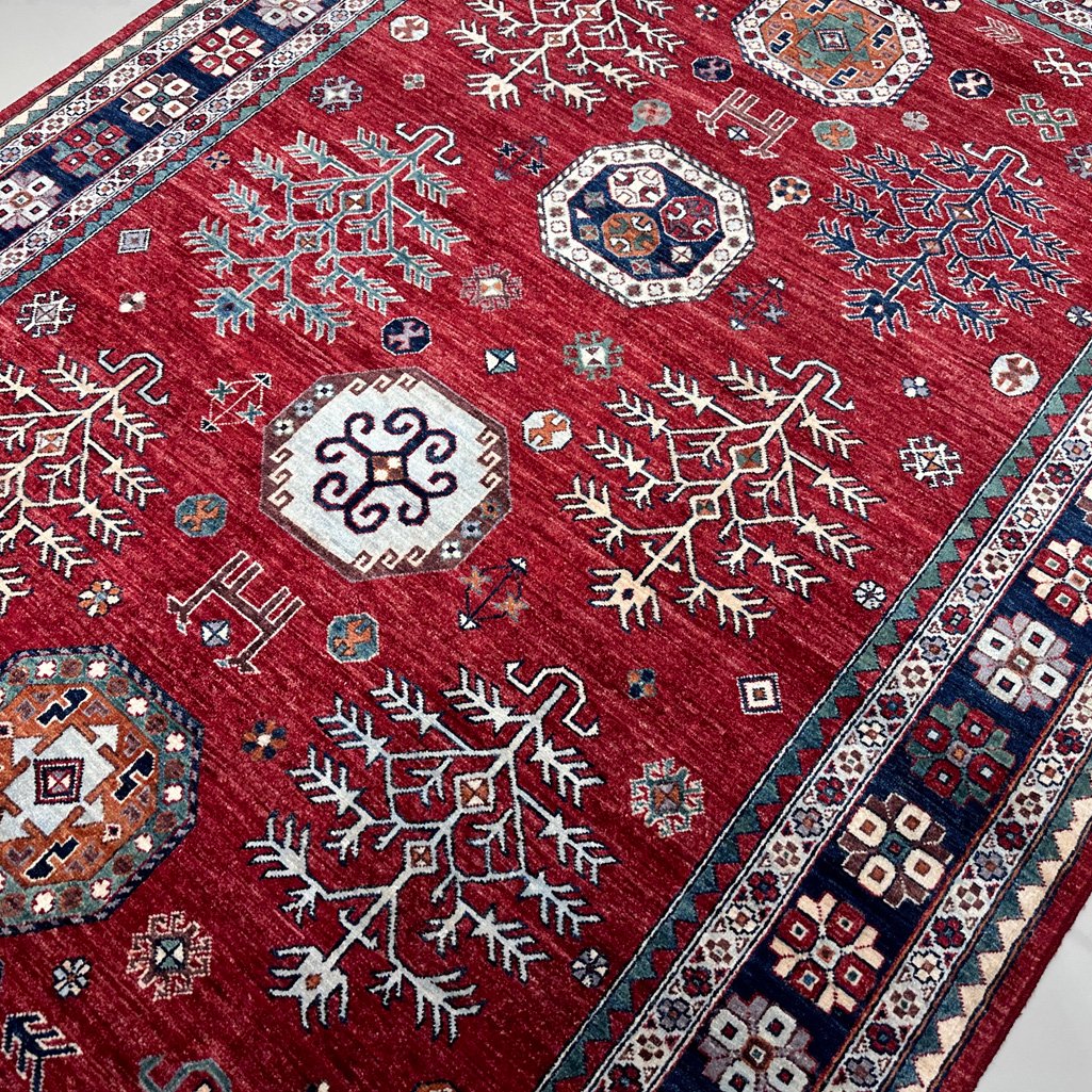El Dokuma Bordo Afgan Kabile Yün Halı (190x270 cm) - Görsel 2