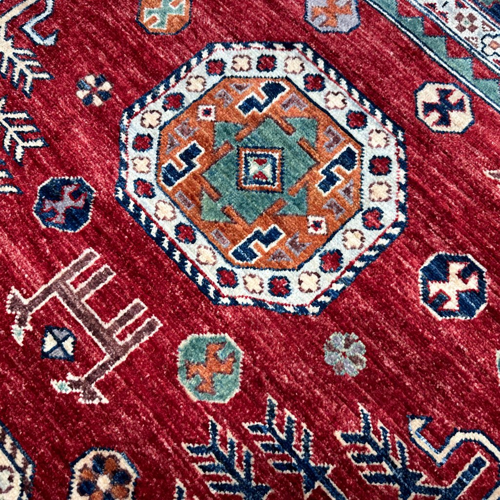 El Dokuma Bordo Afgan Kabile Yün Halı (190x270 cm) - Görsel 3