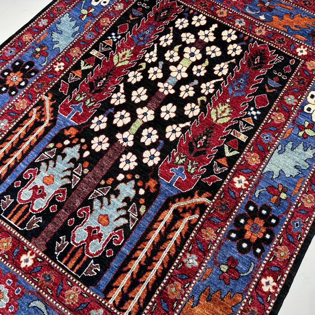 El Dokuma Ağaç Motifli Afgan Kabile Yün Halı (150x210 cm) - Görsel 3