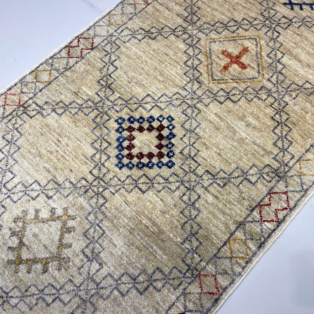 El Dokuma Bej Modern Yün Yolluk Halı (60x180 cm) - Görsel 4