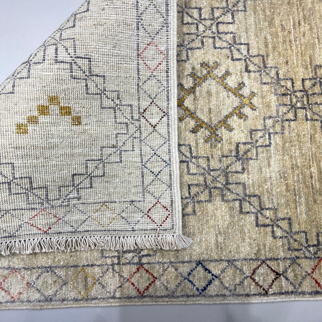 El Dokuma Bej Modern Yün Yolluk Halı (60x180 cm) - Görsel 5