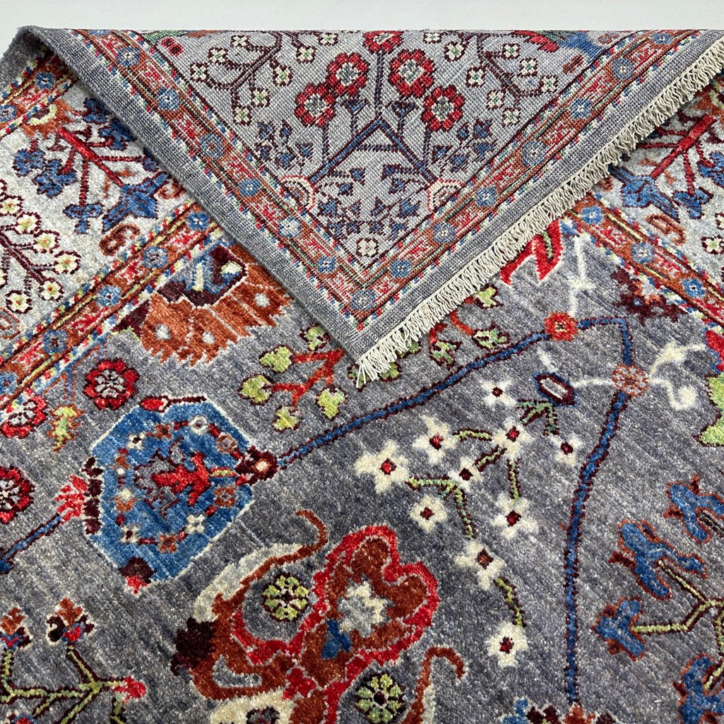 El Dokuma Gri Afgan Sultani Yün Halı (200x280 cm) - Görsel 2