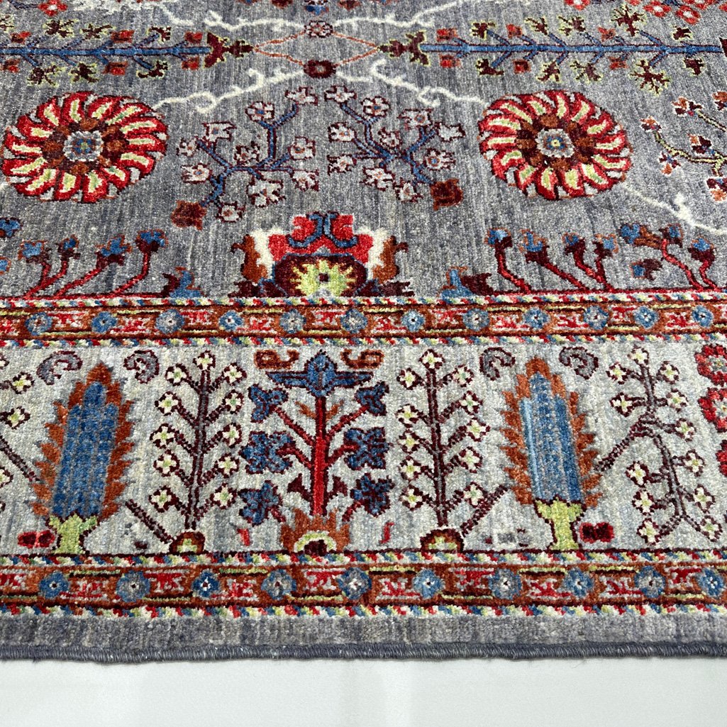 El Dokuma Gri Afgan Sultani Yün Halı (200x280 cm) - Görsel 7