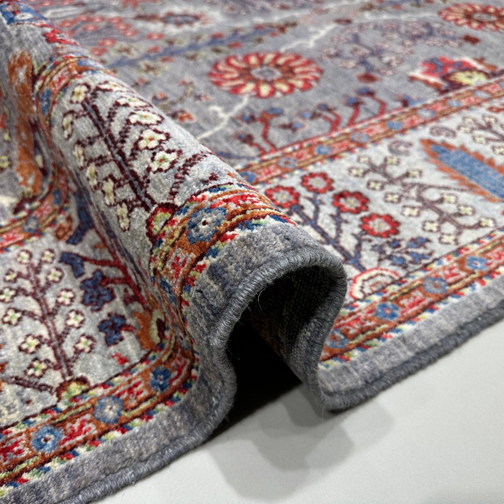 El Dokuma Gri Afgan Sultani Yün Halı (200x280 cm) - Görsel 6