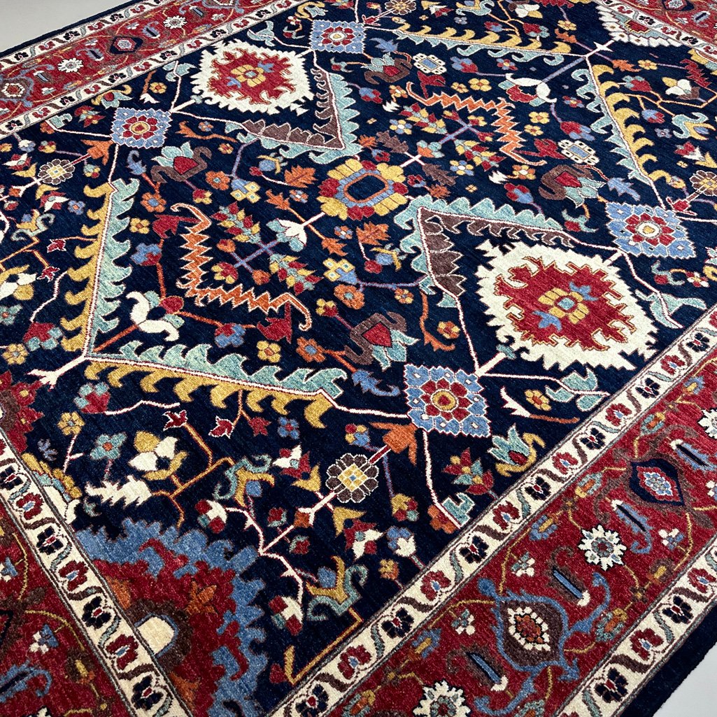 El Dokuma Lacivert İran Heris Yün Halı (250x300 cm) - Görsel 7