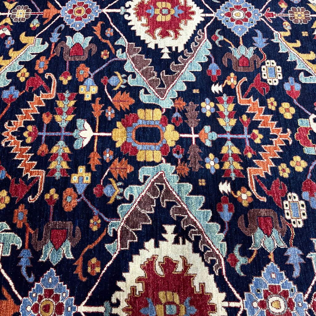 El Dokuma Lacivert İran Heris Yün Halı (250x300 cm) - Görsel 2