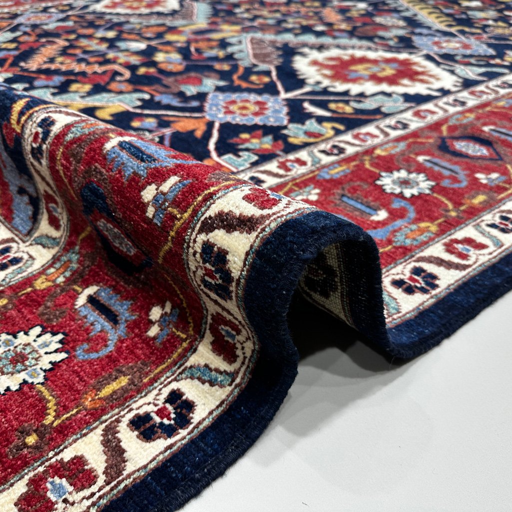 El Dokuma Lacivert İran Heris Yün Halı (250x300 cm) - Görsel 4