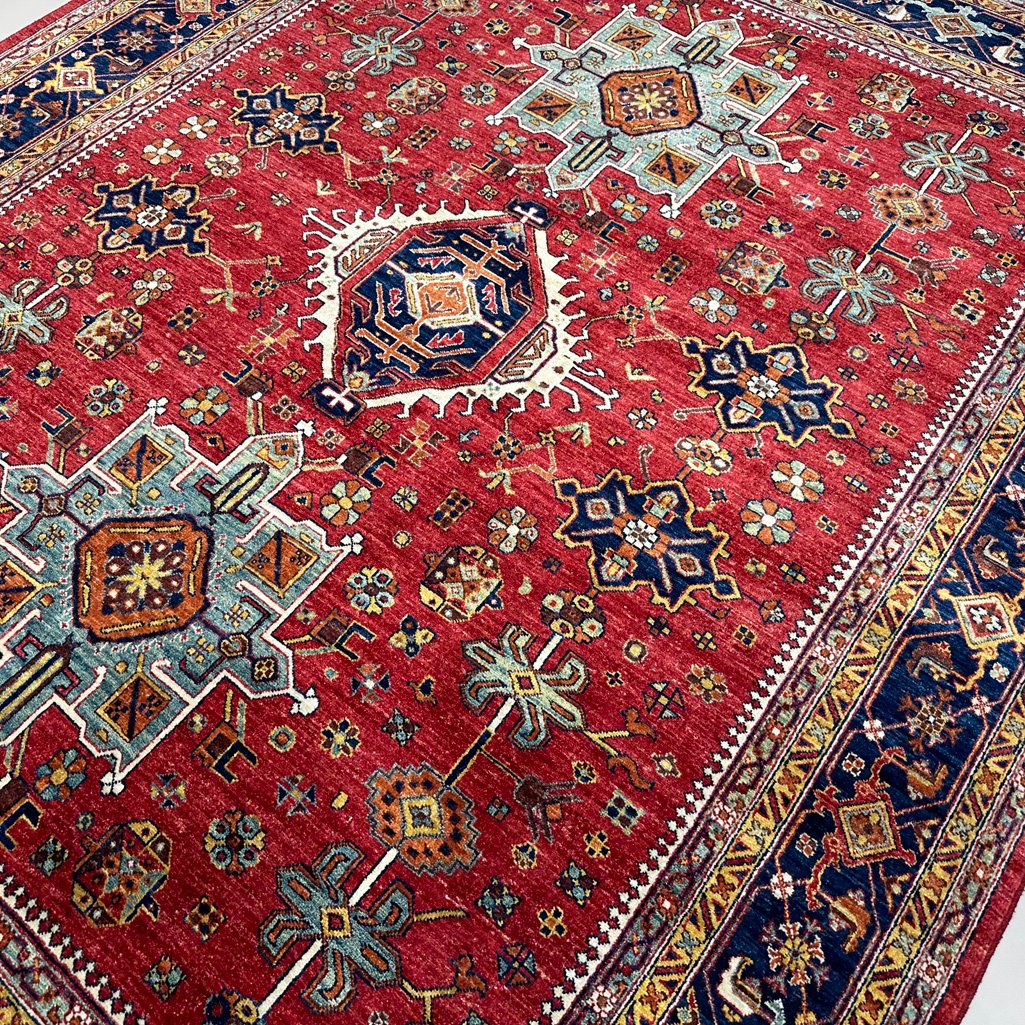 El Dokuma Kırmızı Afgan Kabile Yün Halı (250x300 cm) - Görsel 6