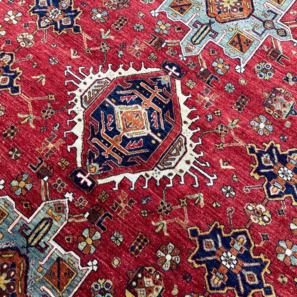El Dokuma Kırmızı Afgan Kabile Yün Halı (250x300 cm) - Görsel 2