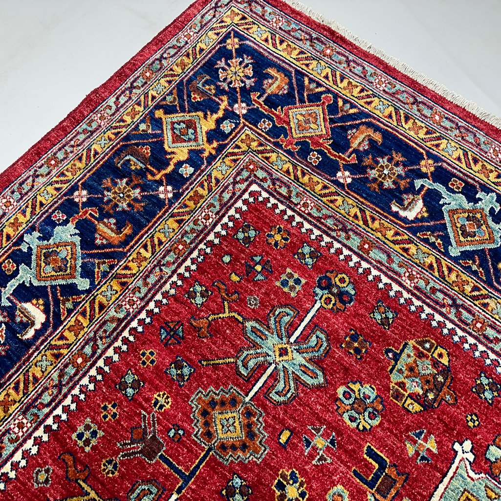 El Dokuma Kırmızı Afgan Kabile Yün Halı (250x300 cm) - Görsel 7