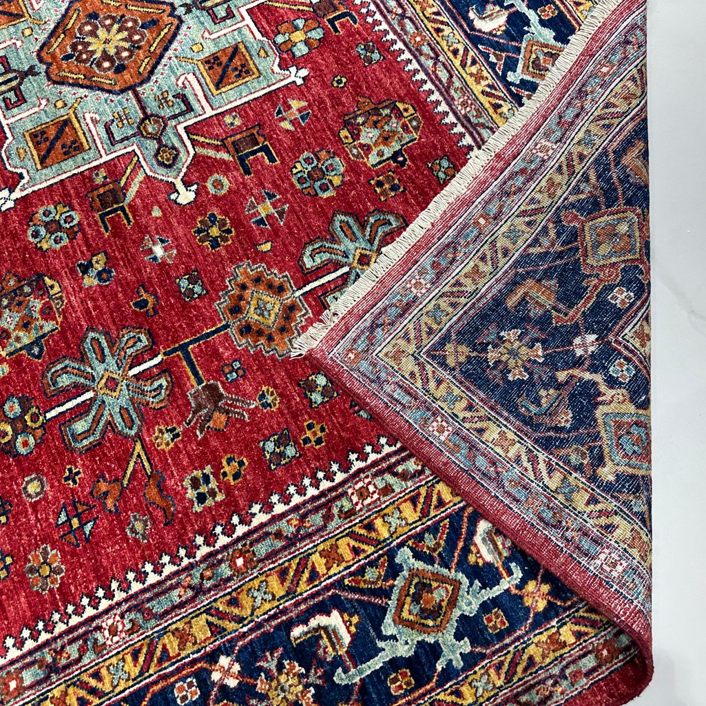 El Dokuma Kırmızı Afgan Kabile Yün Halı (250x300 cm) - Görsel 4