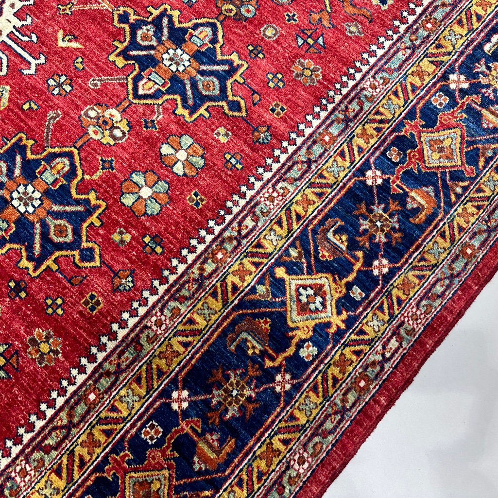 El Dokuma Kırmızı Afgan Kabile Yün Halı (250x300 cm) - Görsel 9