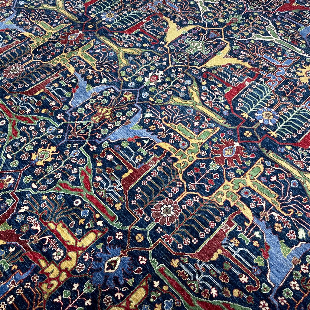 El Dokuma Lacivert İran Bidjar Tasarım Yün Halı (270x360 cm) - Görsel 6