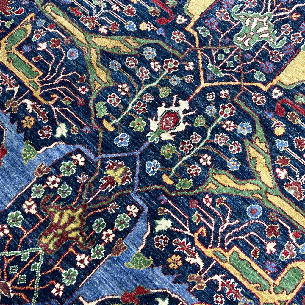 El Dokuma Lacivert İran Bidjar Tasarım Yün Halı (270x360 cm) - Görsel 2