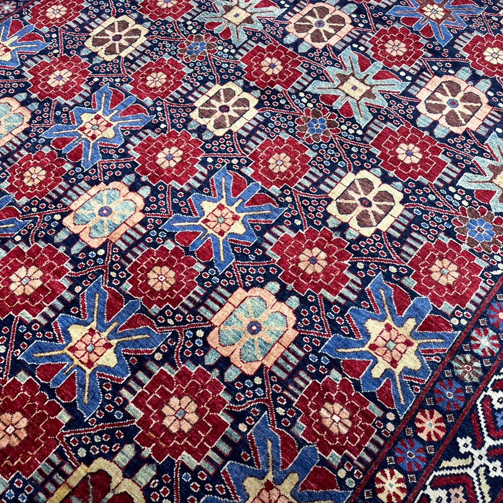 El Dokuma Lacivert Afgan Kabile Yün Halı (240x310 cm) - Görsel 4