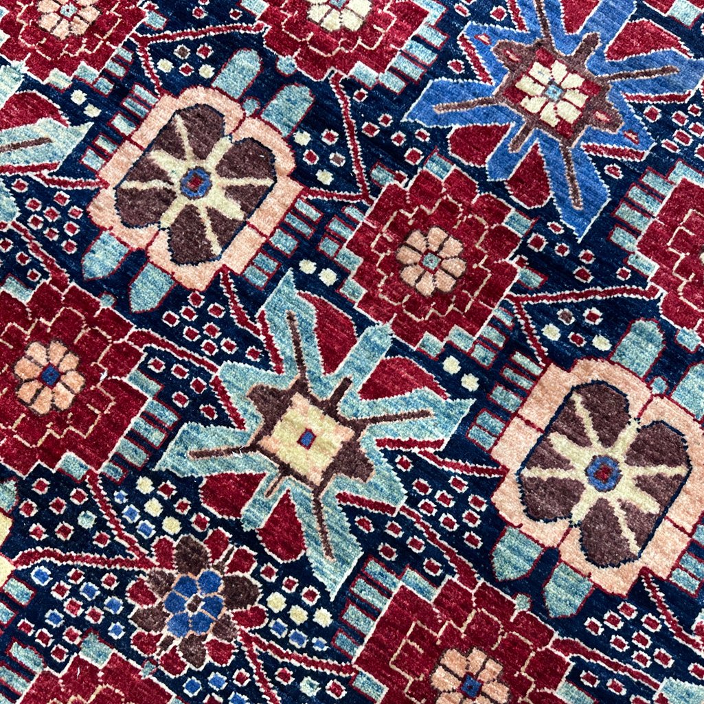 El Dokuma Lacivert Afgan Kabile Yün Halı (240x310 cm) - Görsel 2