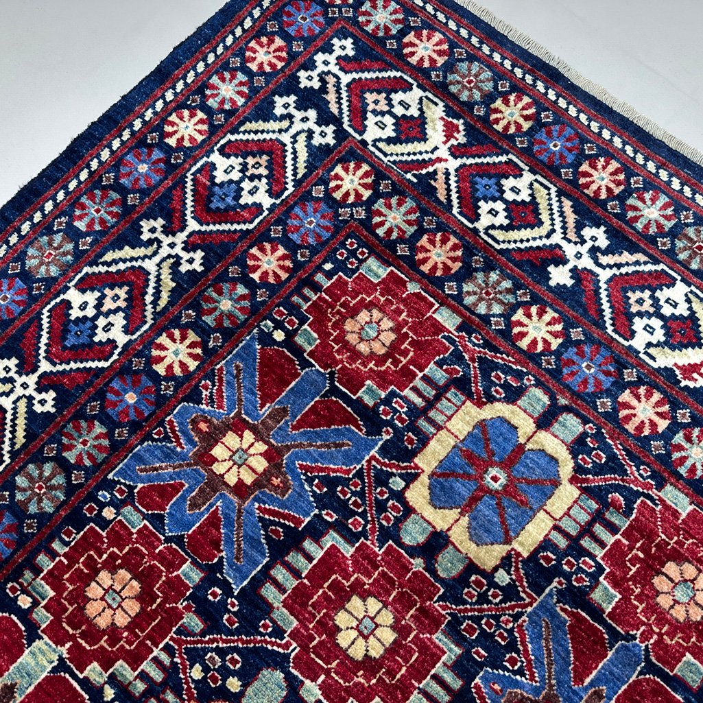 El Dokuma Lacivert Afgan Kabile Yün Halı (240x310 cm) - Görsel 5