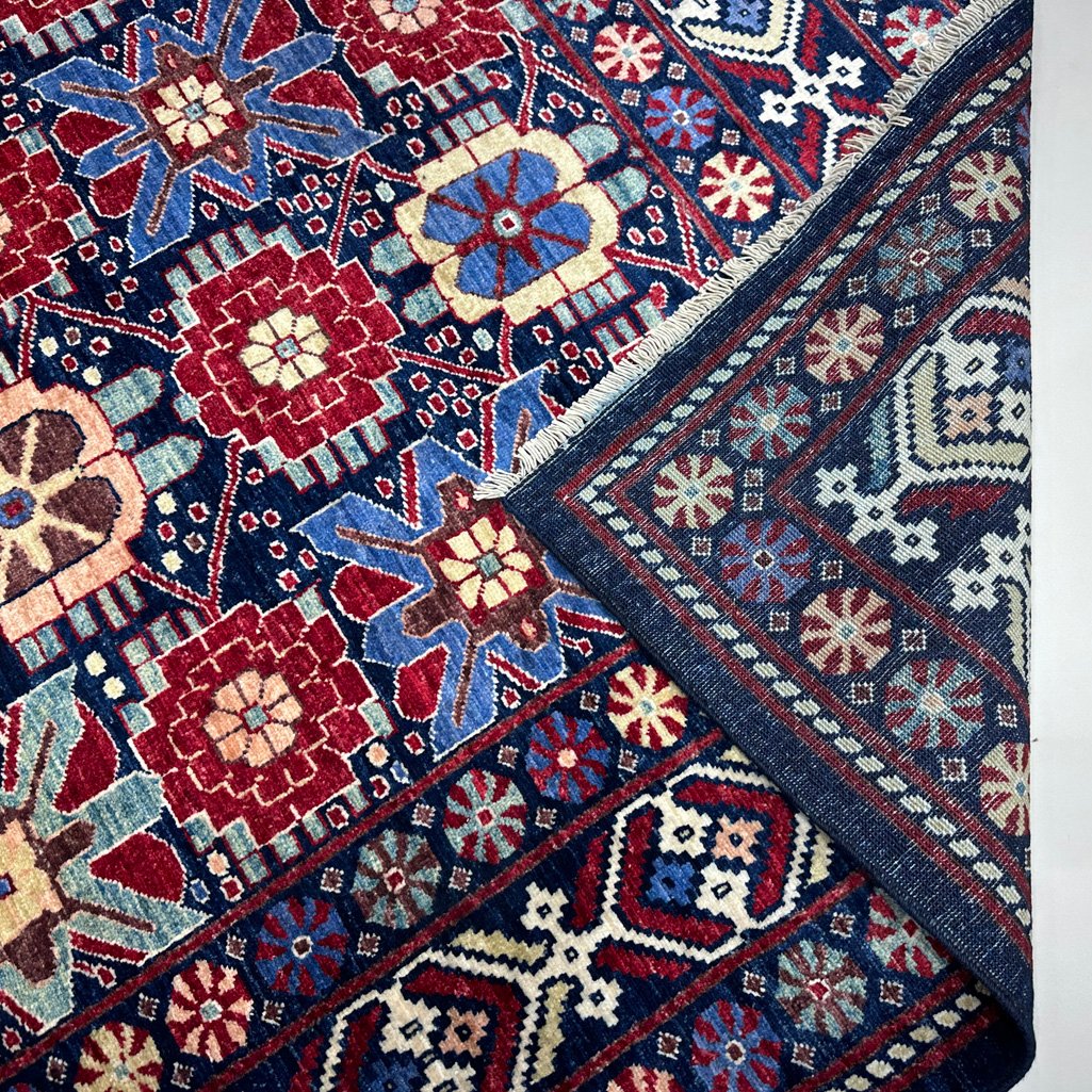 El Dokuma Lacivert Afgan Kabile Yün Halı (240x310 cm) - Görsel 7