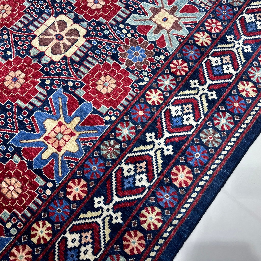 El Dokuma Lacivert Afgan Kabile Yün Halı (240x310 cm) - Görsel 6