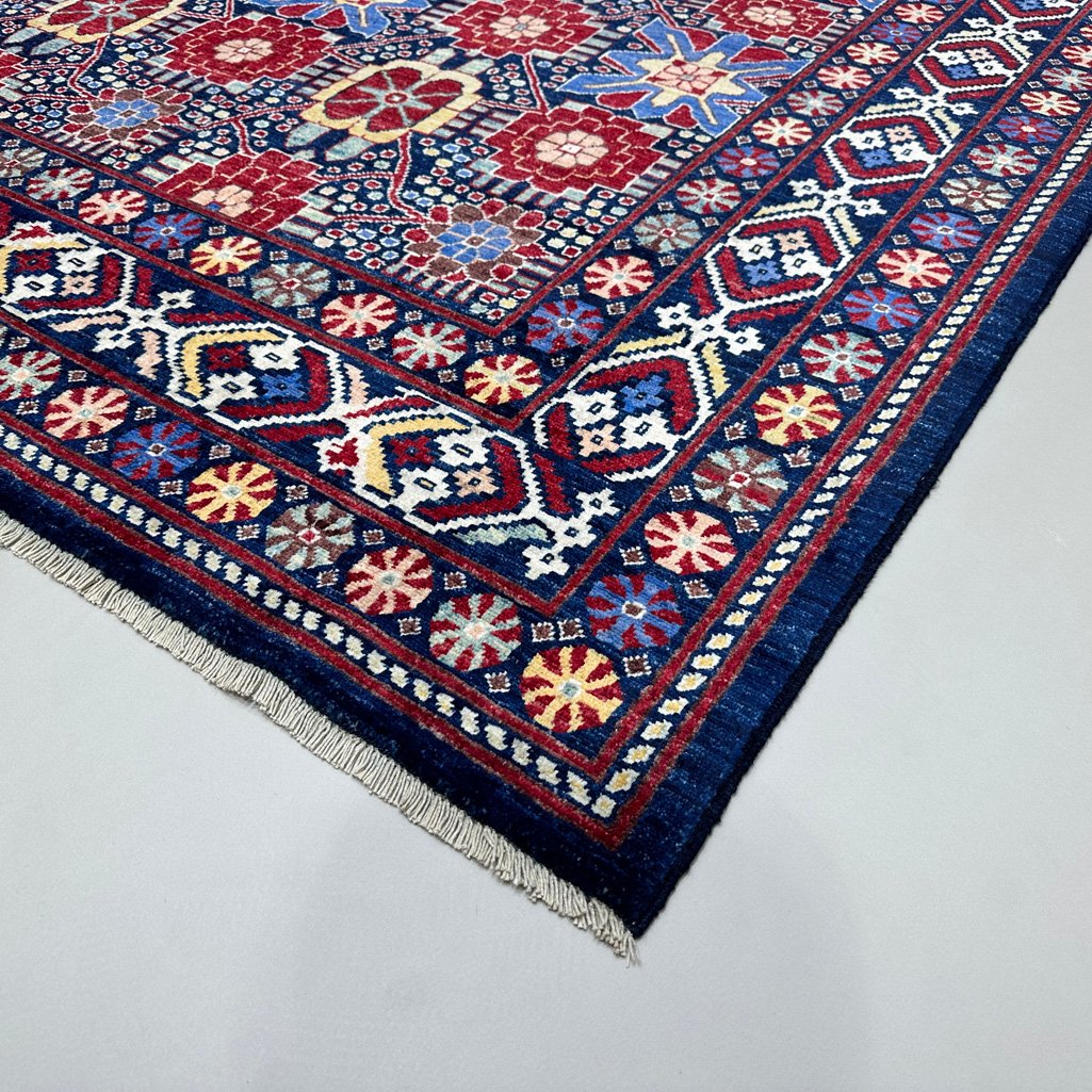 El Dokuma Lacivert Afgan Kabile Yün Halı (240x310 cm) - Görsel 9