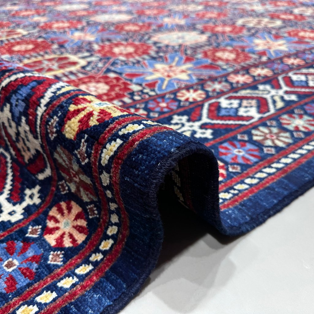 El Dokuma Lacivert Afgan Kabile Yün Halı (240x310 cm) - Görsel 3