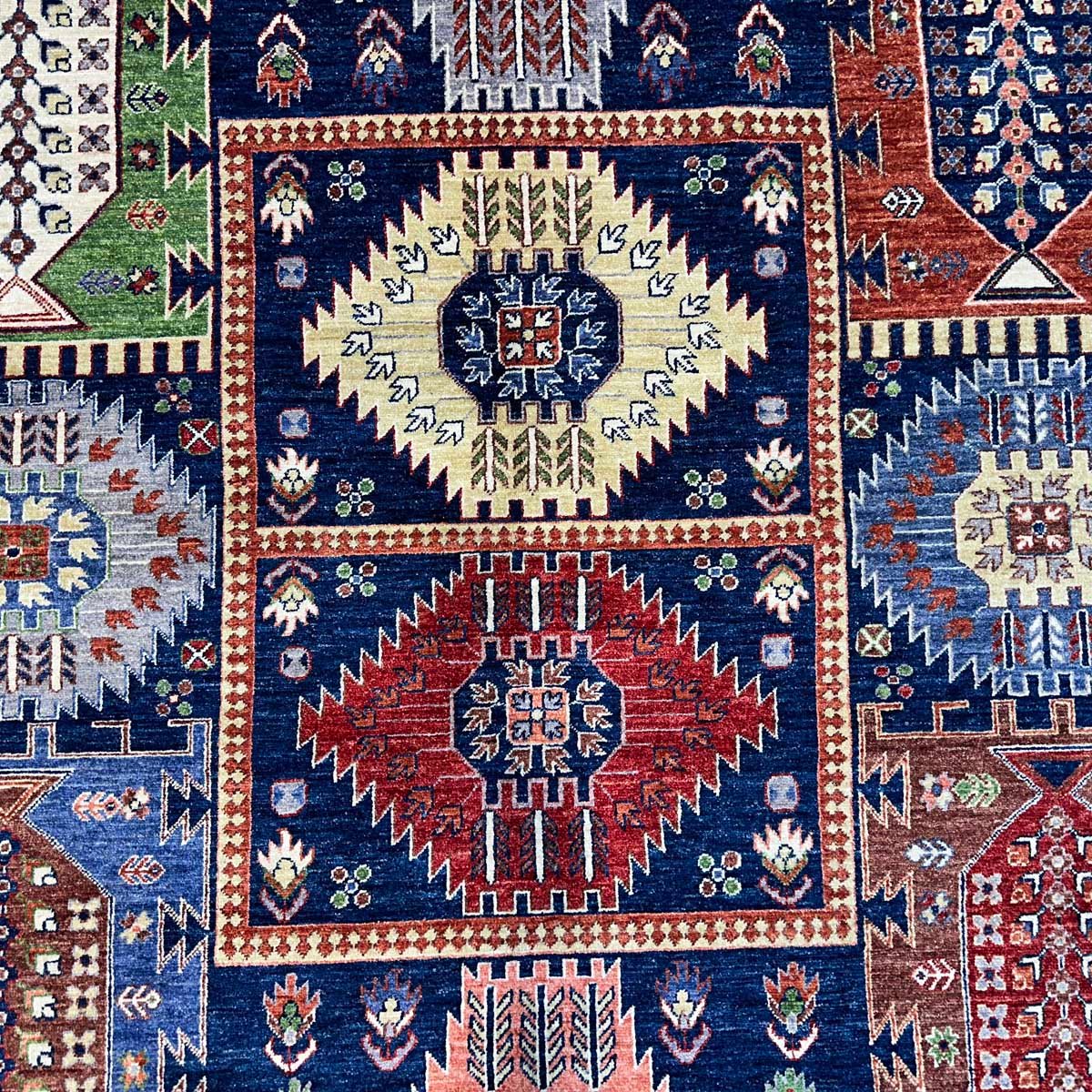 El Dokuma Lacivert Afgan Veziri Kabile Yün Halı (270x380 cm) - Görsel 2