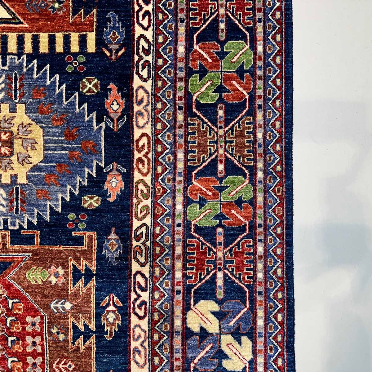 El Dokuma Lacivert Afgan Veziri Kabile Yün Halı (270x380 cm) - Görsel 4
