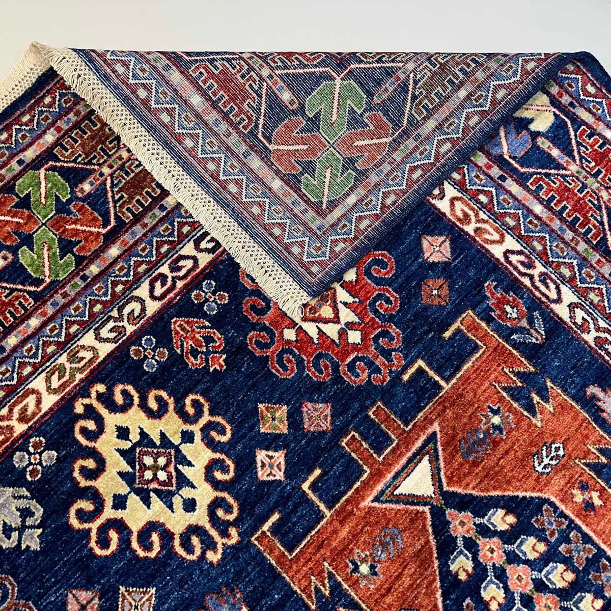 El Dokuma Lacivert Afgan Veziri Kabile Yün Halı (270x380 cm) - Görsel 5