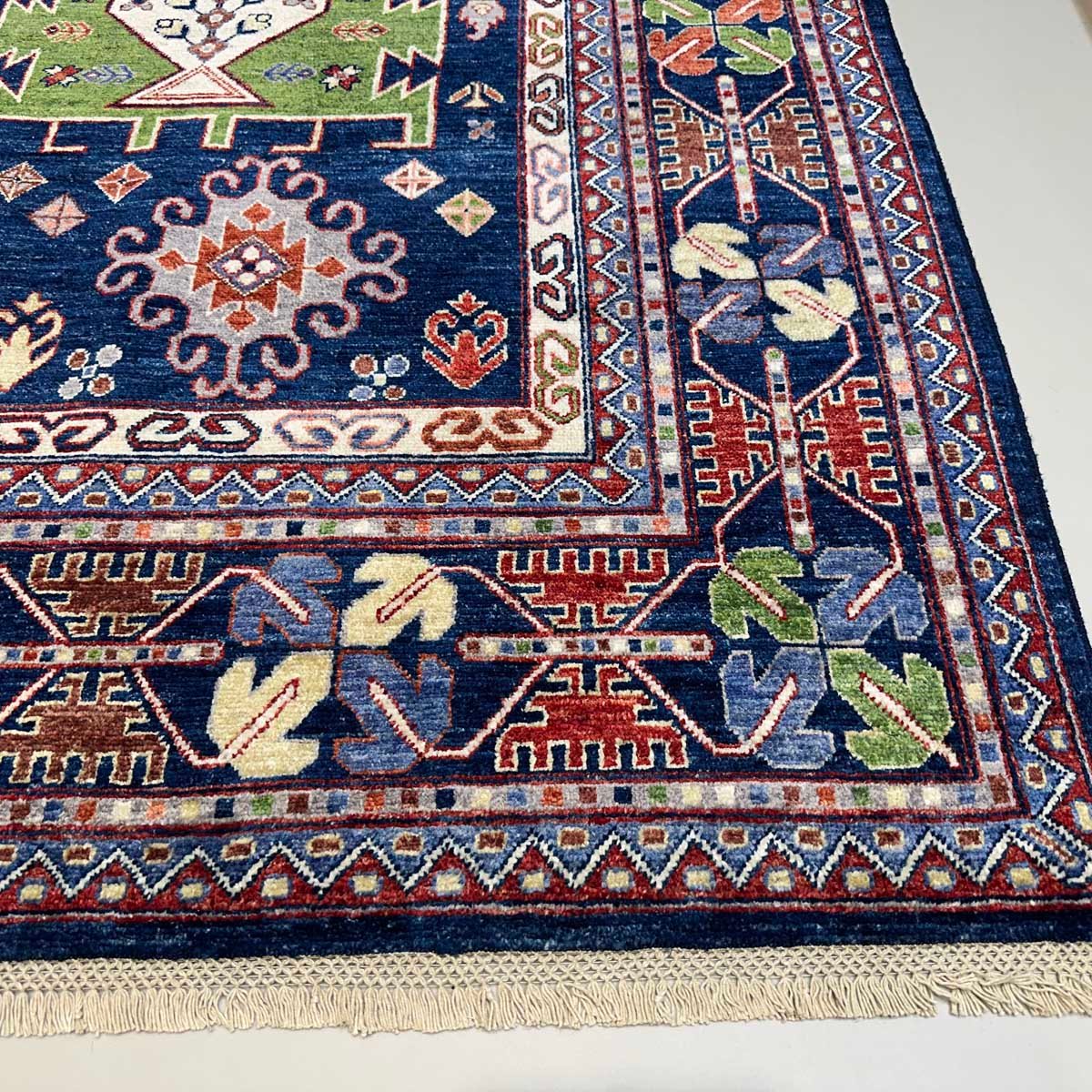 El Dokuma Lacivert Afgan Veziri Kabile Yün Halı (270x380 cm) - Görsel 8