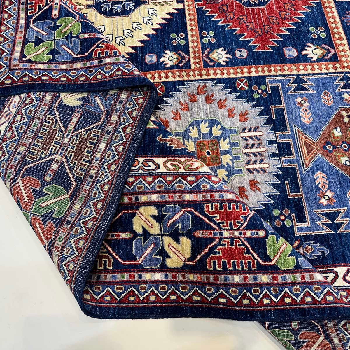El Dokuma Lacivert Afgan Veziri Kabile Yün Halı (270x380 cm) - Görsel 9