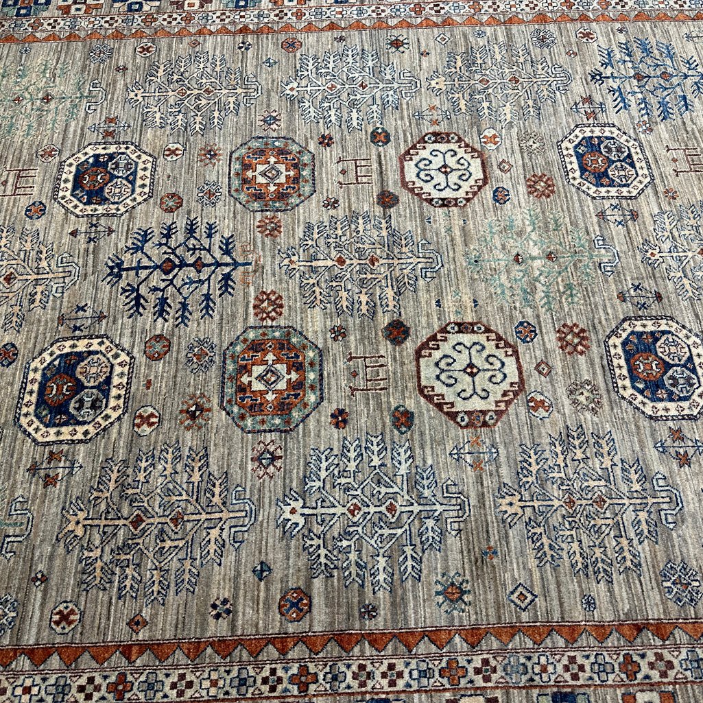 El Dokuma Natural Gri Afgan Kabile Yün Halı (245x305 cm) - Görsel 5