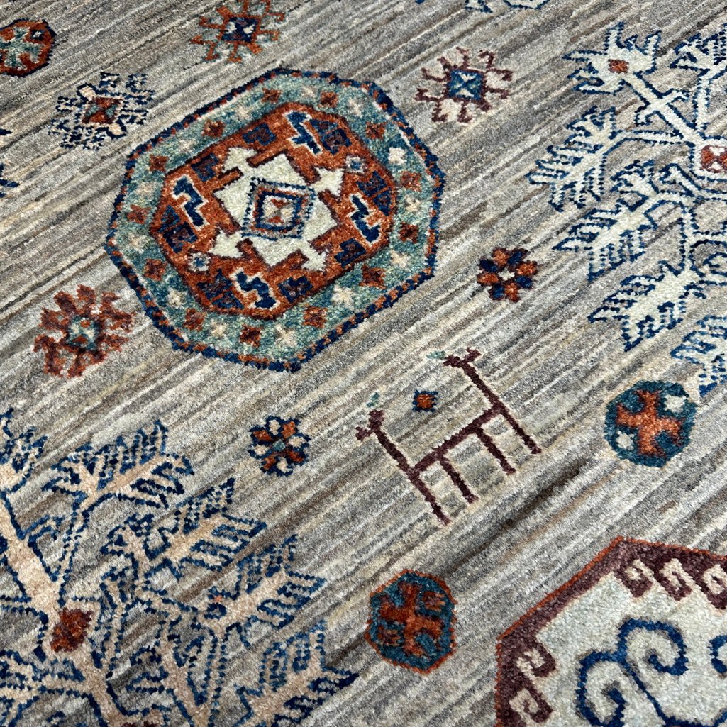 El Dokuma Natural Gri Afgan Kabile Yün Halı (245x305 cm) - Görsel 2
