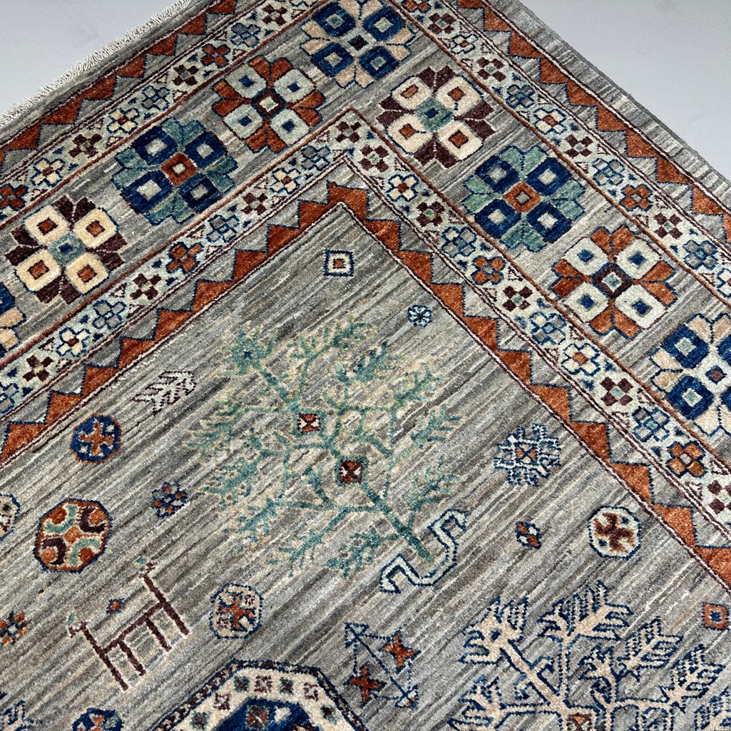 El Dokuma Natural Gri Afgan Kabile Yün Halı (245x305 cm) - Görsel 3