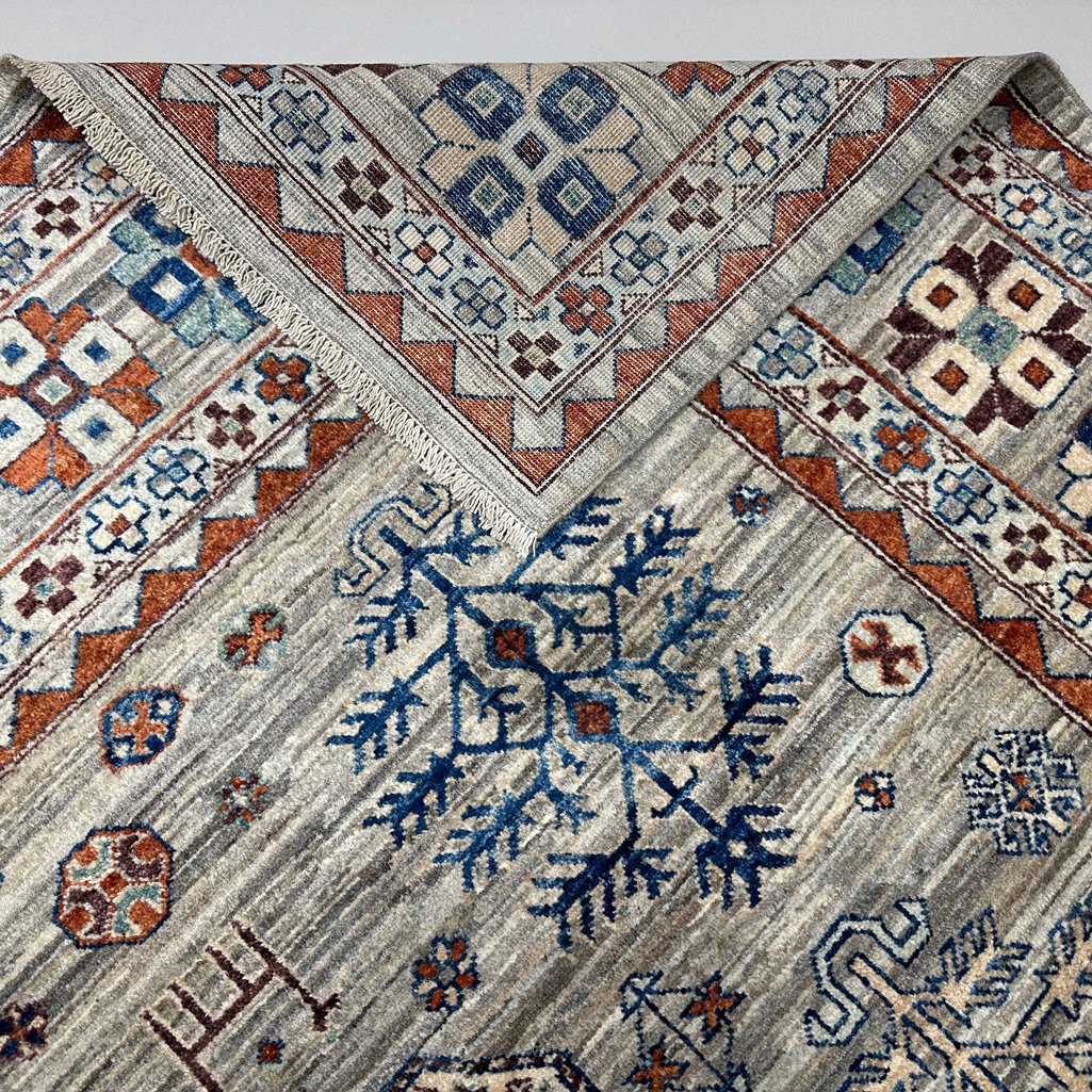 El Dokuma Natural Gri Afgan Kabile Yün Halı (245x305 cm) - Görsel 6